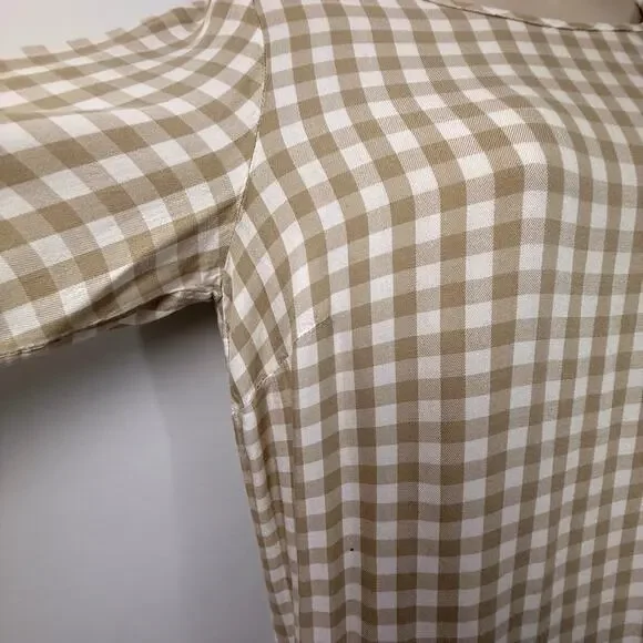 J.Jill tan and white gingham plaid long sleeve popover top - Picture 6 of 16